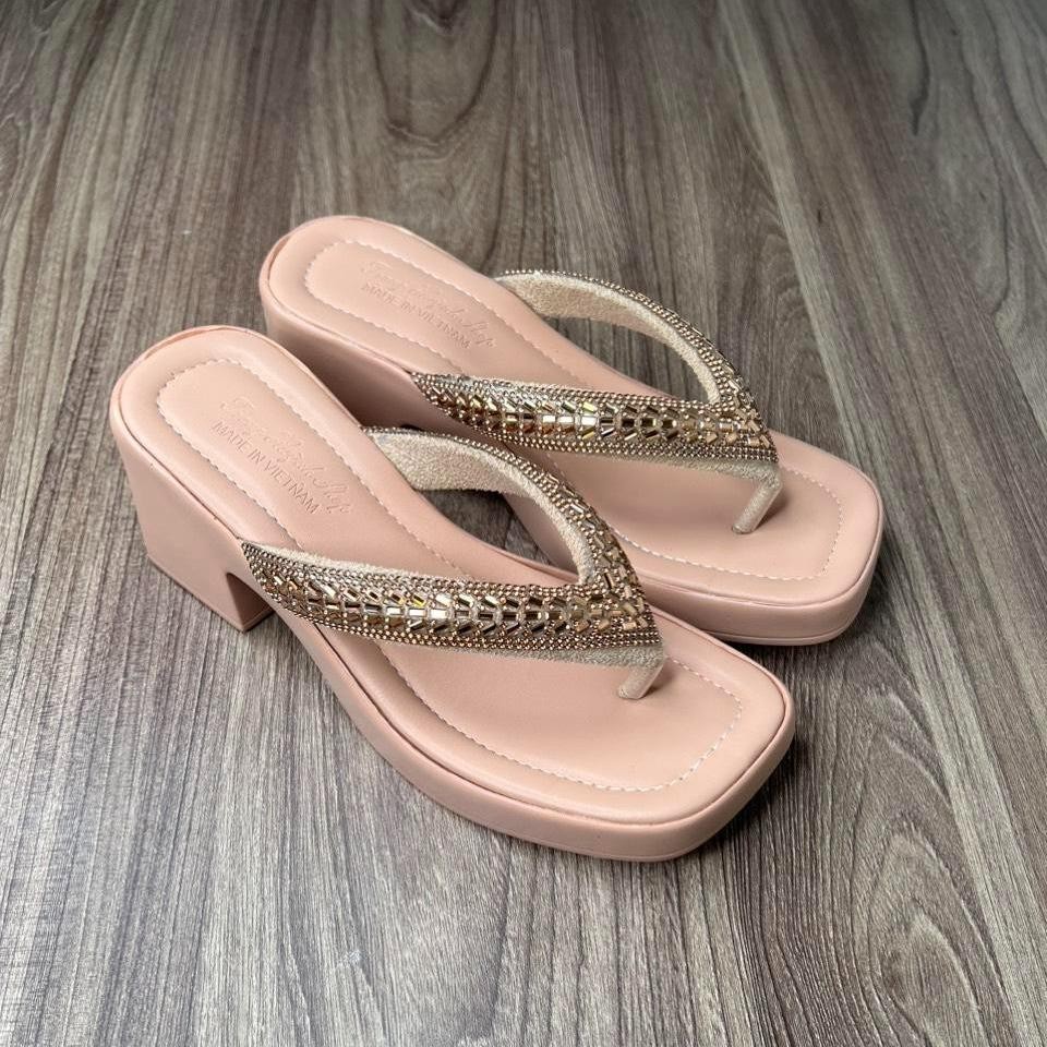 dép nữ đế cao - dép nữ gót cao 6cm - quai kẹp xoàn ( MS  15 ) DéP Shoes GiàY - 6