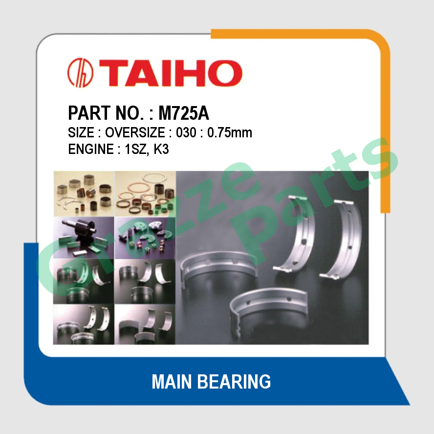 Taiho Main Bearing 030 (0.75mm) Size M725A for Perodua Myvi 1.3 Toyota Avanza F601 F602 F652 - With Key
