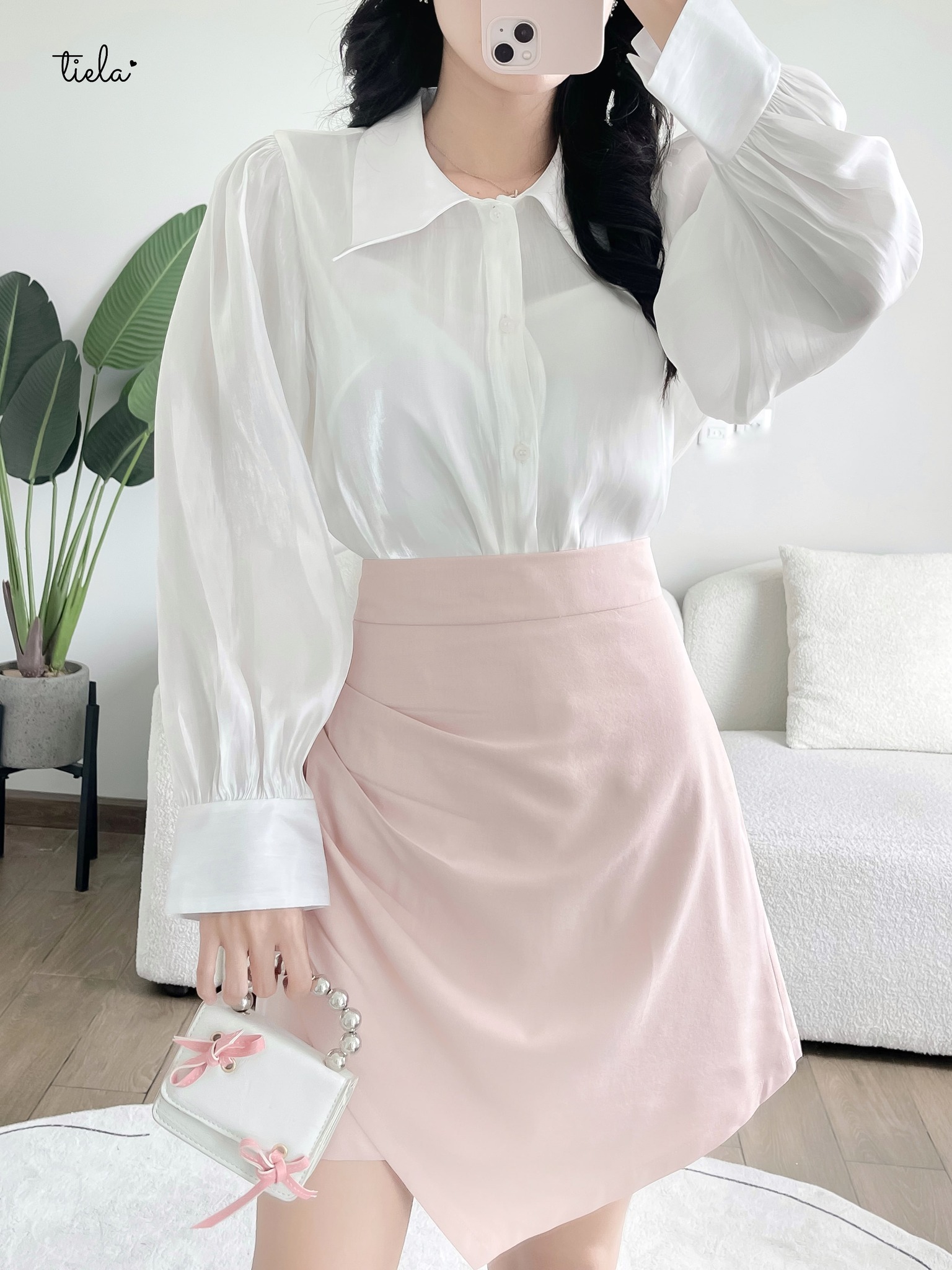 TIELA Chân váy xếp nhún hồng nhạt-Sara Skirt