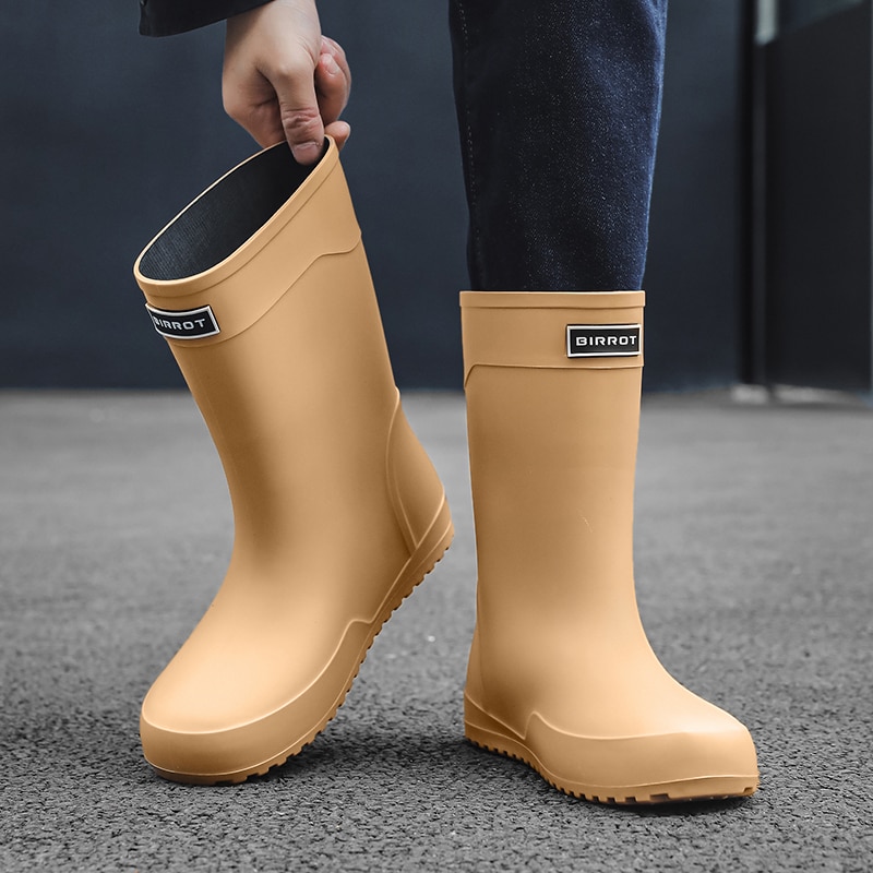 39-44 Mens Bốt Đi Mưa Không Thấm Nước Bốn Mùa Gót bệt Nhựa Xi Măng Trượt-On Rắn Nhà Bếp Non-Slip Giày nam Hw32