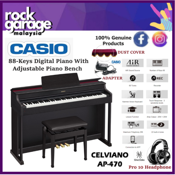 Casio AP-470 88-Keys Digital Piano With Adjustable Piano Bench, Oneodio Pro 10 Headphone (AP470) Malaysia
