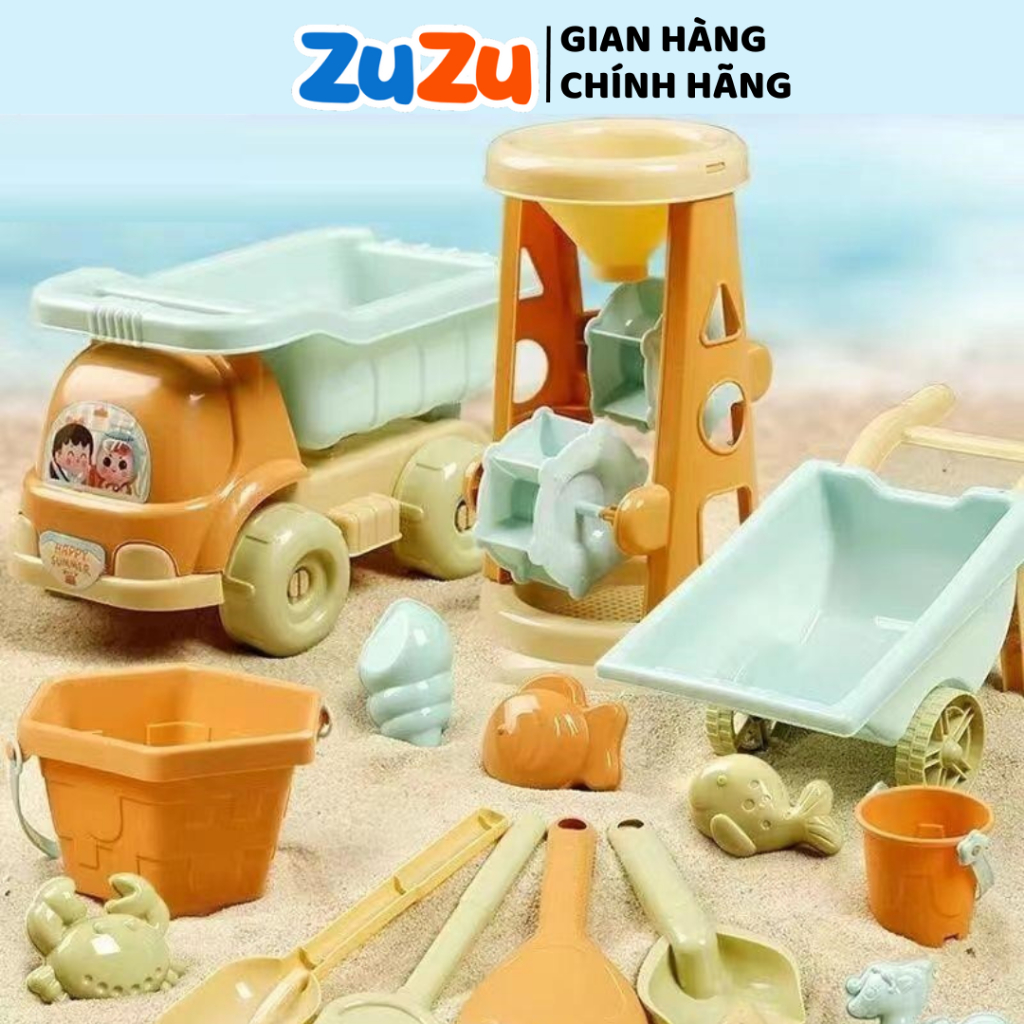 Bộ đồ chơi xúc cát ZuZu đồ chơi đi biển có xe rùa xe chở cát guồng xoay cát cho bé