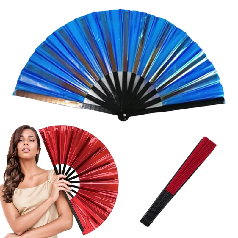 {KM Party} Boots on The Ground Clack Fan, 2025 New Large Holographic Folding Hand Line Dance Popping Fan,Clap Fans for Line Dancing