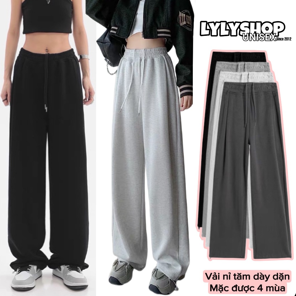 ewr Quần ống rộng vải tăm lạnh mềm rủ Lylyshop Unisex chất vải mềm rủ dày dặn mặc 4 mùa dành cho cả nam nữ er