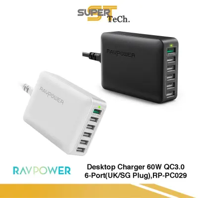 RAVPower Desktop Charger 60W QC3.0 6-Port(UK/SG Plug)