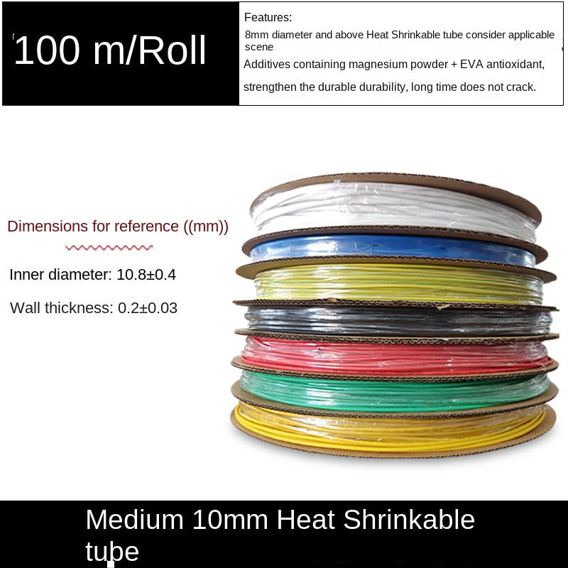 1 Mét Ống Co Nhiệt Màu Xanh Lam - Phi 10Mm Tùy Chọn (100 M/Cuộn) | Ống Cách Điện Co Nhiệt Thấp Áp | Băng Co Nhiệt tùy chọn : Đen, Đỏ, Vàng, Xanh Lá, Xanh Lam