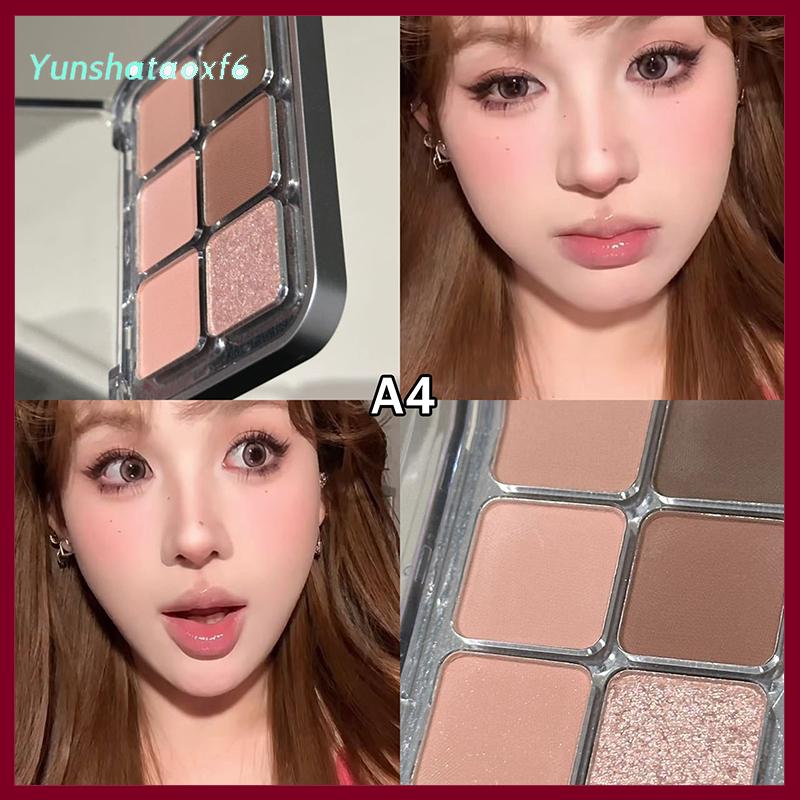 yunshataoxf 6 màu sắc Matte Eyeshadow Palette ánh sáng lung linh long lanh đất màu thấp bão hòa bóng mắt sắc tố lâu dài mỹ phẩm - 7