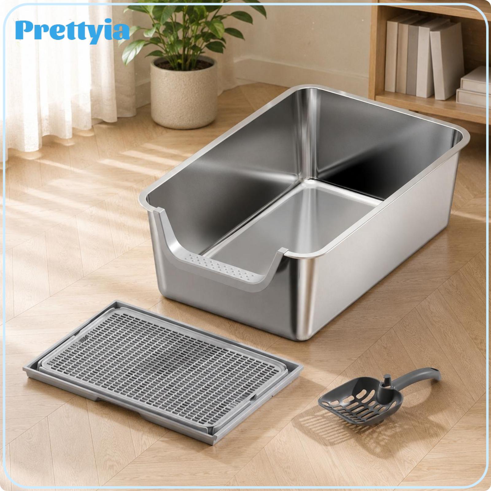 Stainless Steel Cat Toilet Enclosure Open Top High Sided Litter Box Large Waste Bin for Home Pets ราคา 3,346 บาท*ส่งฟรี