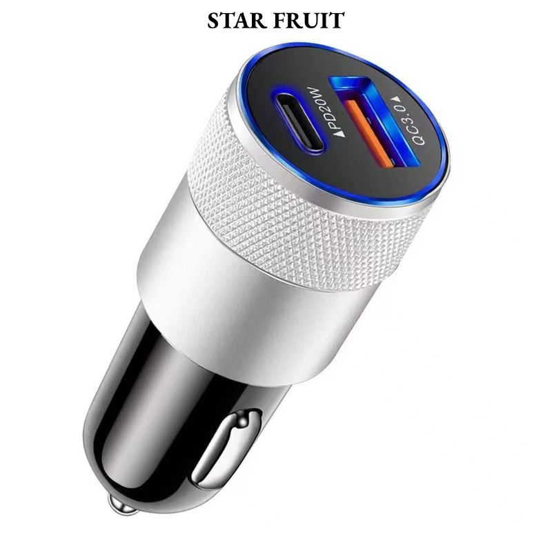 STAR FRUIT⭐ High-Quality Metal Car Charger with USB-C for Fast Charging Devices ราคา 24 บาท*ส่งฟรี