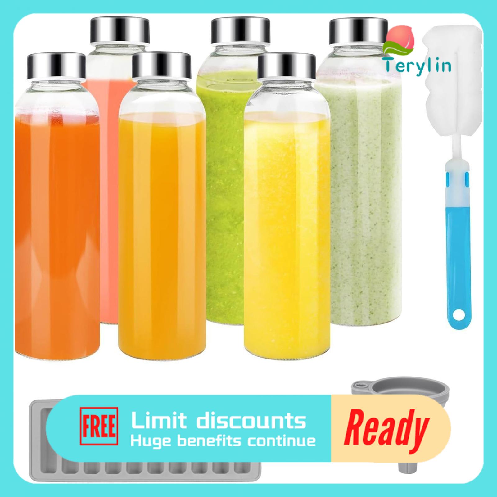 Terylin 500ml bơm lại kính trong chai nước chai nước ép với nắp inox 6pcs 500ml kính trong chai nước trái cây thiết lập với kín rò rỉ-proof caps-bơm lại tái sử dụng nước máy ép trái cây cho nhà