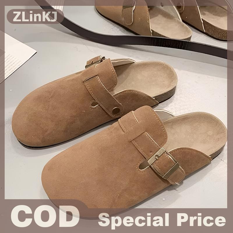 ZLinKJ รองเท้าแตะปิดนิ้วเท้าหนาแฟชั่นสำหรับผู้หญิง, รองเท้าแตะกลางแจ้งรองเท้าพื้นครึ่งเดียว ราคา 117 บาท*ส่งฟรี