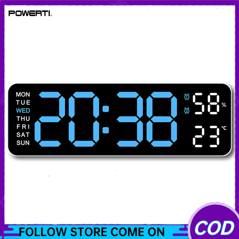 Digital Wall Clock Large LED Screen Time Week Temperature Humidity Display Electronic Alarm Clock For Bedroom Living Room