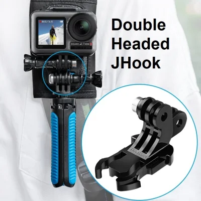 TELESIN Double Head J Hook Bag Strap Mount Holder Mini Tripod Shorty for GoPro HERO 10 9 8 7 6 5 / Insta360 ONE R / DJI OSMO ACTION Camera