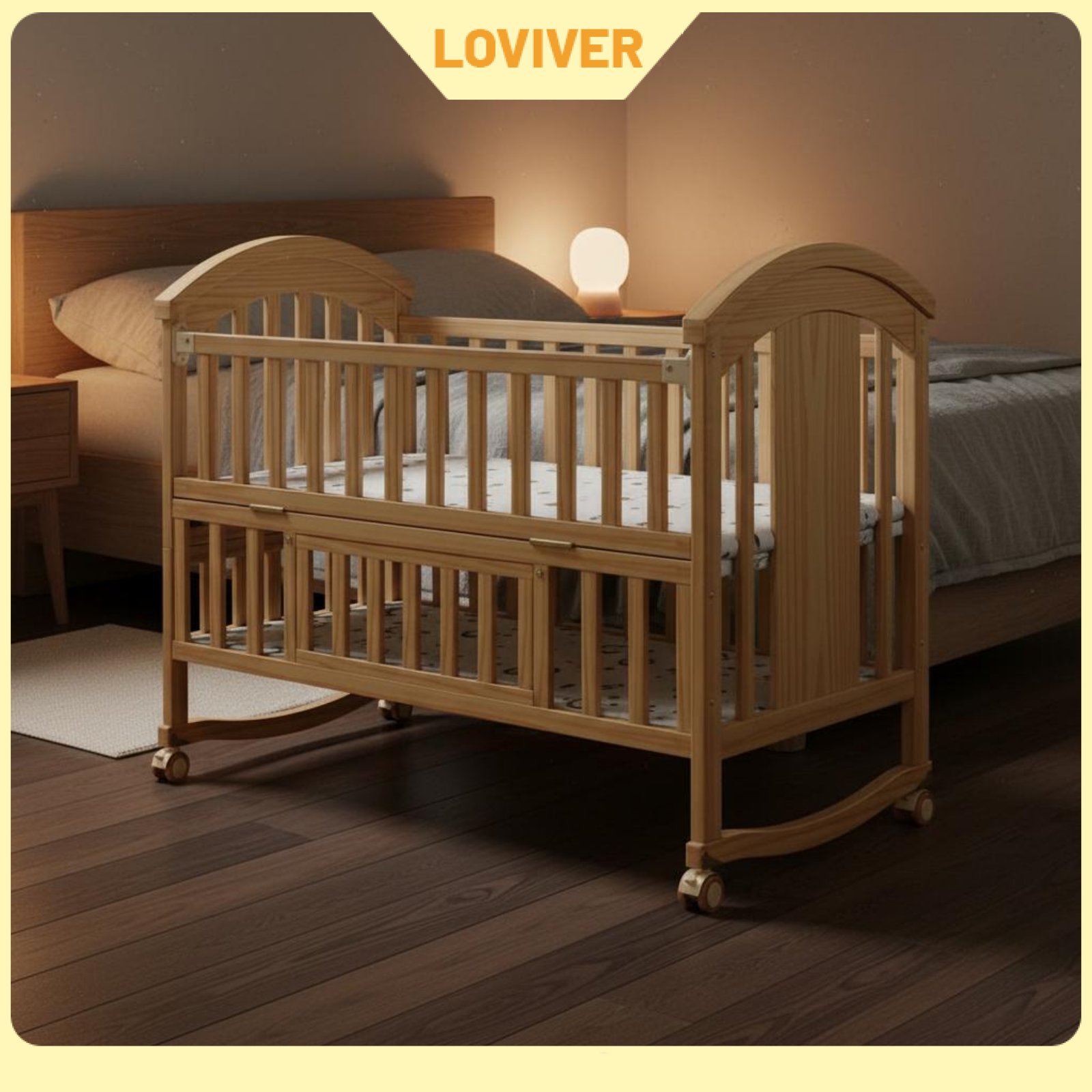 LOVIVER Multifunction Movable Baby Crib Lockable Wheels Newborn Cradle Bed Bug Barrier Net Nursery Furniture for Newborns ราคา 19,724 บาท*ส่งฟรี