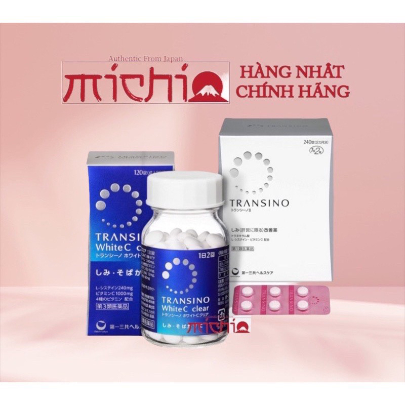 [Hàng Chuẩn] Viên uống mờ nám, sáng da Transino 240 viên (Mẫu Trắng)  Transino White C Clear 120/240