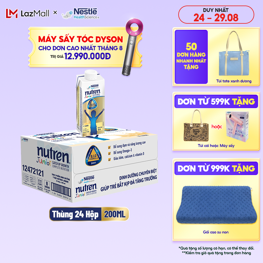 Thùng 24 hộp pha sẵn Nutren Junior Thụy Sĩ 200ML/hộp hỗ trợ tăng cân tiêu hóa tốt cho trẻ từ 1-10 tuổi