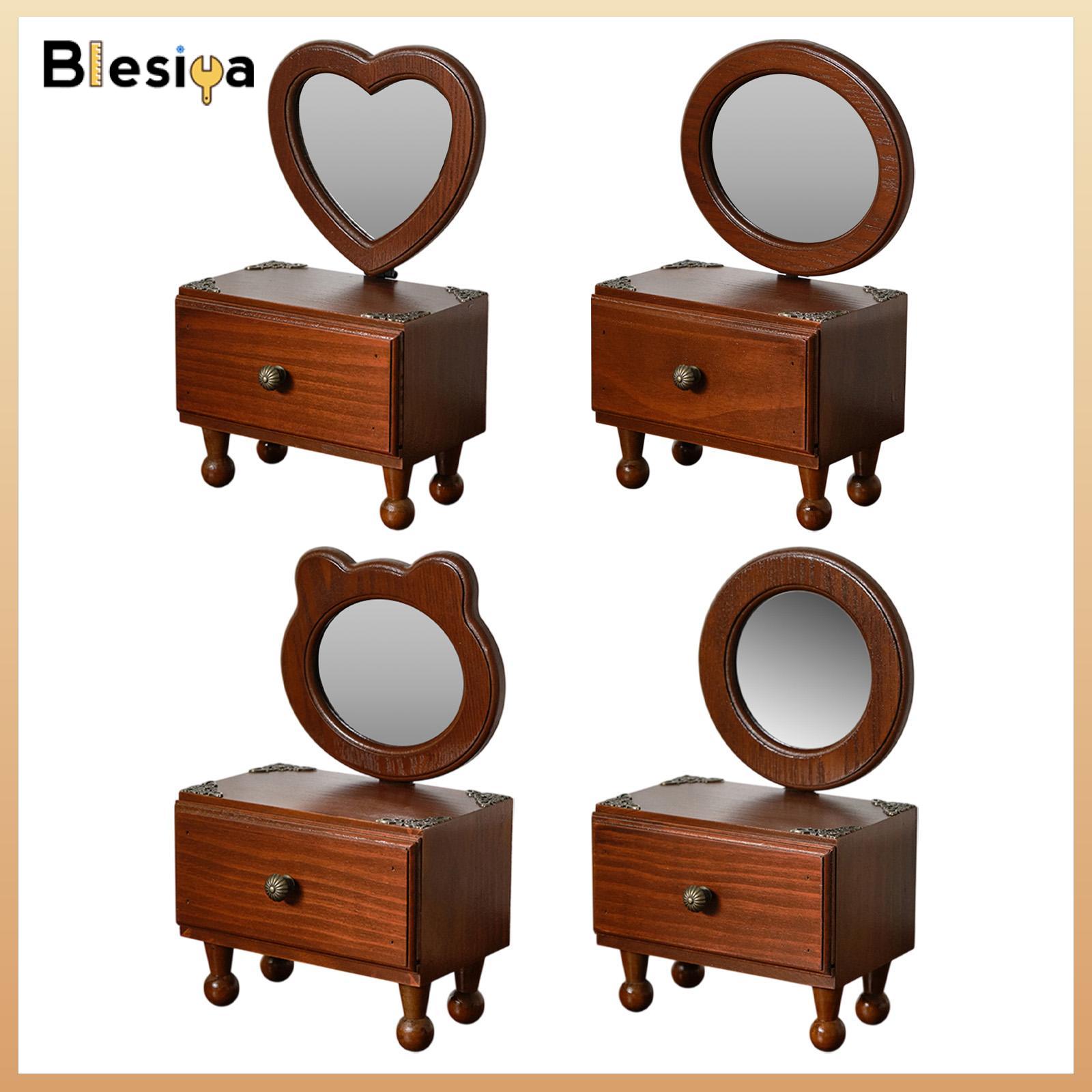 Tabletop Mirror Makeup Case Organizer Stand up Elegant with Drawer Vintage Countertop Mirror for Children's Day Birthday Gift ราคา 1,155 บาท*ส่งฟรี