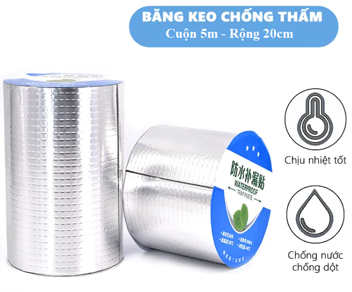 💧 BĂNG KEO CHỐNG THẤM SIÊU DÍNH – CUỘN 20CM x 5M Vá dột, bịt kín mọi khe hở – chống nước, chịu nhiệt, siêu bền! 💪