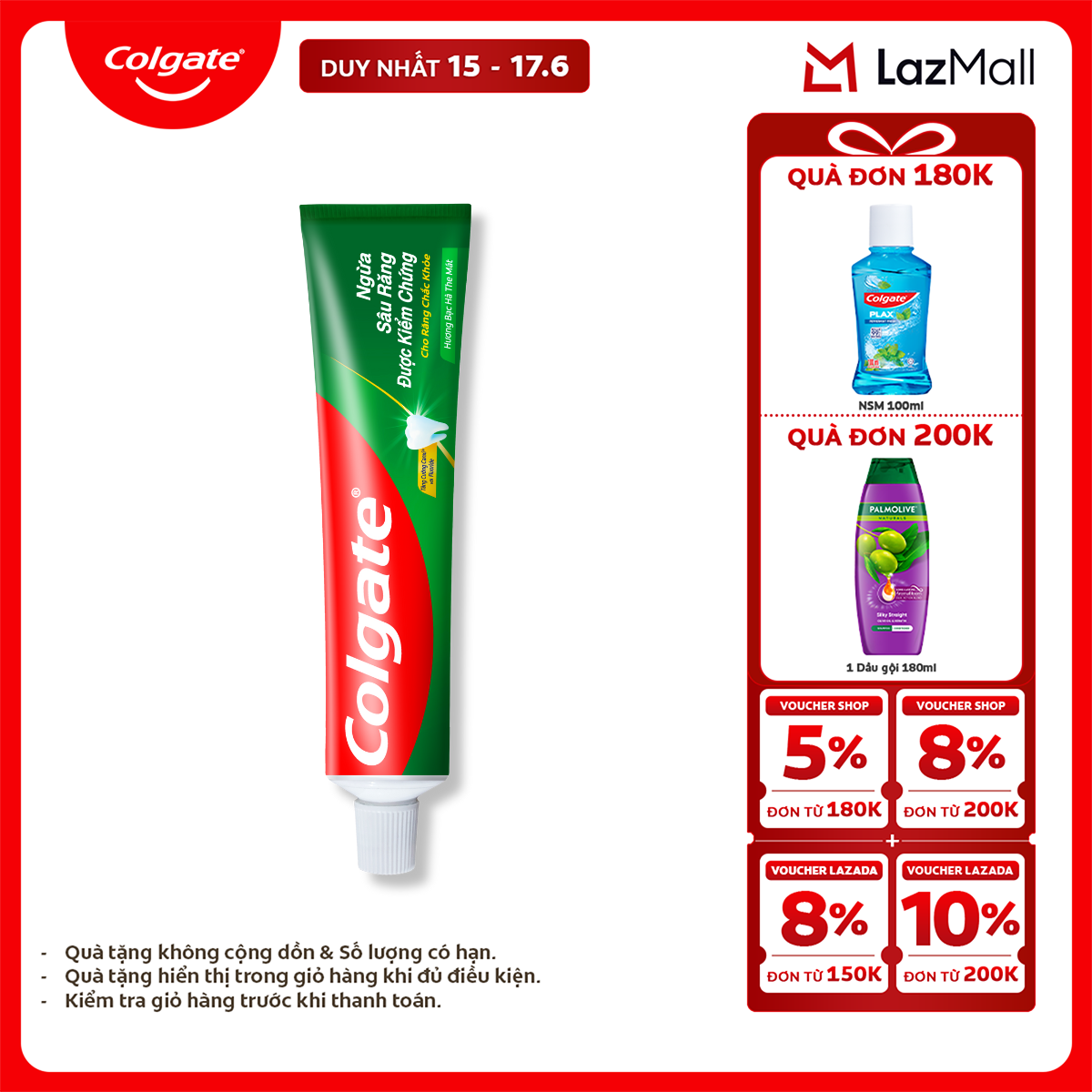 Kem đánh răng Colgate ngừa sâu răng răng chắc khỏe 225g/tuýp