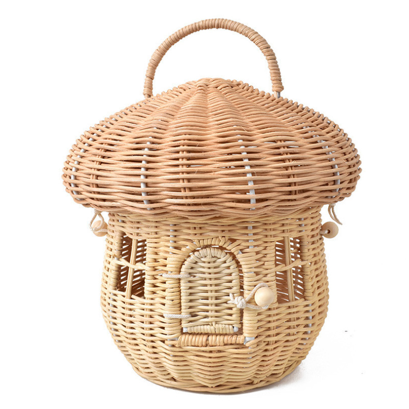 medh 1PC Cute Beach Straw Rattan Wicker Bag Storage Bags Mushroom Basket Hand Woven Picnic Basket - ยี่ห้อ China OEM ราคา 109 บาท*ส่งฟรี