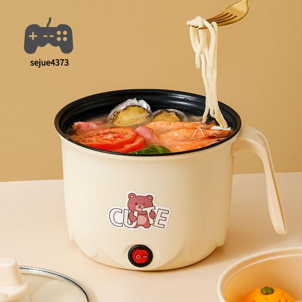 SEJUE4373 Lớp đôi Nồi điện chống dính Bảo vệ chống sôi khô Chống bỏng Nồi nấu ăn hoạt hình Di động Nồi hâm nóng súp Nồi lẩu không dính Hộ gia đình