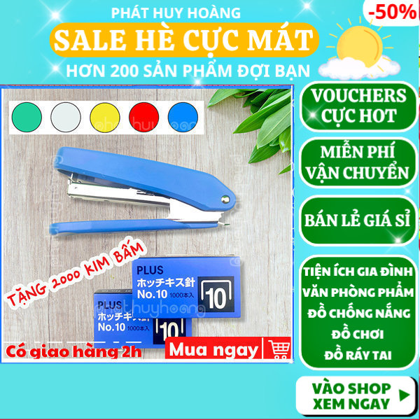 Đồ bấm kim số 10 Plus kèm 2 hộp kim bấm ( mỗi hộp 1000 cây ) Nhật Bản , bấm kim , bấm kim mini , bấm kim giấy , bam kim , dập ghim , dập ghim bấm , bấm ,đồ dùng học tập , Phát Huy Hoàng