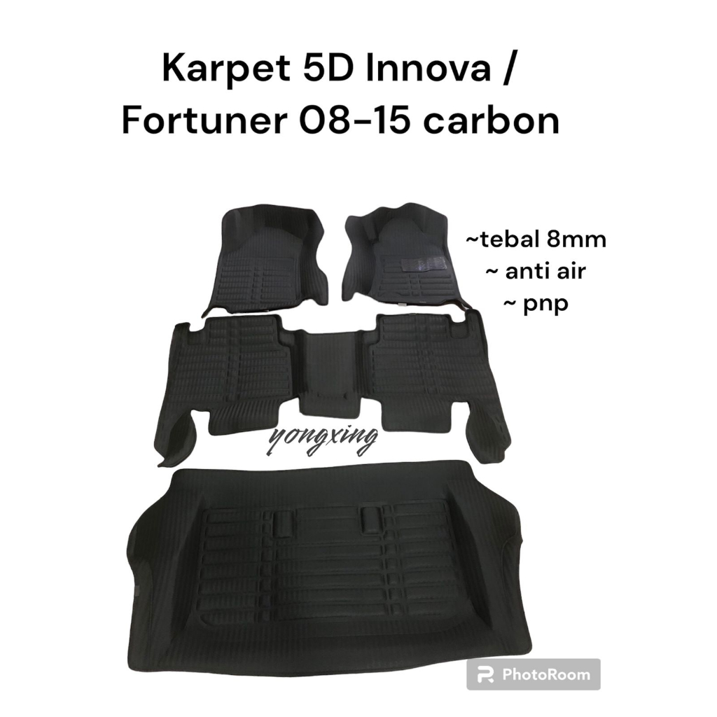 Karpet Mobil 5D Premium Carbon Toyota 08-15 Innova Fortuner Plug and play Brand yongxing Harga 749,000 rupiah*Gratis Ongkir