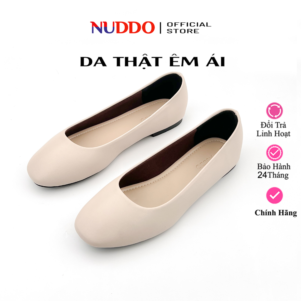 Giày Bệt Nữ Búp Bê Da Thật Cao Cấp, Guốc Đế Bằng Mũi Vuông Trơn Da Mềm Siêu Êm NUDDO - NT006