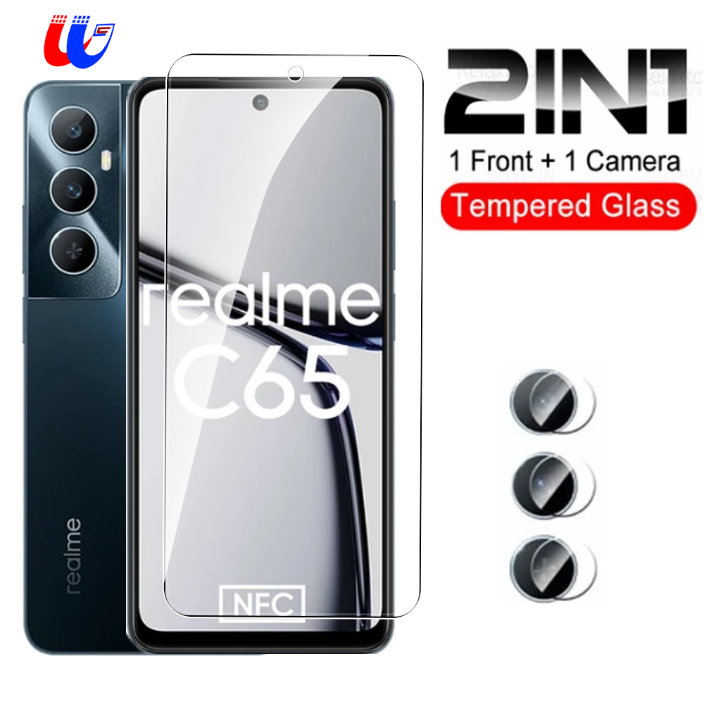 2in 1 bọc hoàn toàn cho Realme C65 4G kính cường lực bảo vệ màn hình ống kính cho realmec65 C 65 6.67inch Realme C65 2024 bảo vệ trong suốt phim