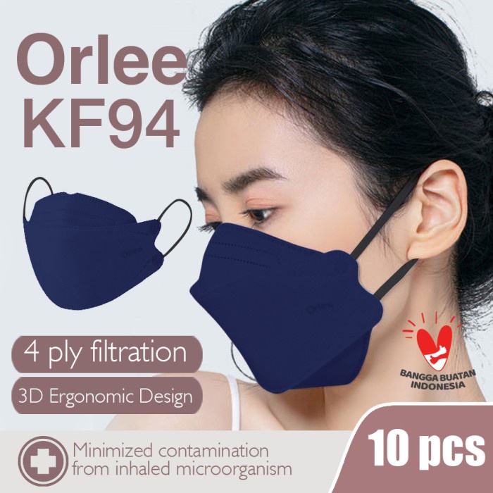 Kf94 Mask Kf 94 Orlee 4Ply Earloop Navy Dark Blue Embossed Pack of 10 Harga 10,500 rupiah*Gratis Ongkir