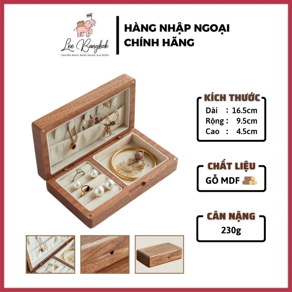 (HÀNG CAO CẤP) Hộp Gỗ Đựng Trang Sức Nhỏ Size 16,5 - 24 Nhỏ Gọn Chất Liệu Gỗ MDF Đựng Mỹ Phẩm, Đồng Hồ, Đá Quý, Nhãn