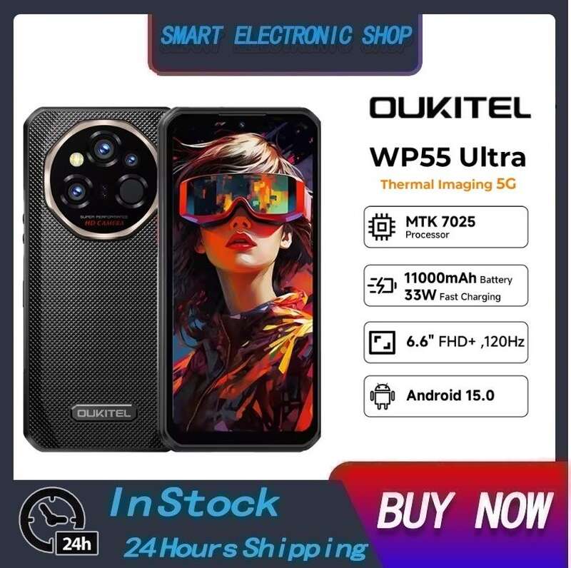 โทรศัพท์มือถือ สมาร์ทโฟน OUKITEL WP55 ที่ทนทานเป็นพิเศษ 15 Thermal Imaging 12GB + 512GB 11000MAh 108MP 6.6 นิ้ว 5GNFC ราคา 33,106 บาท*ส่งฟรี