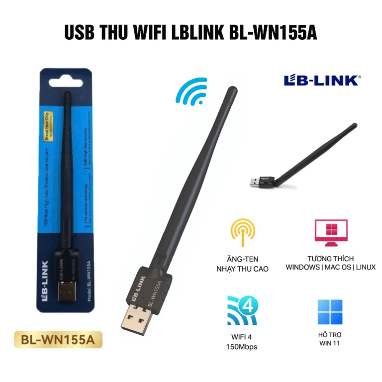 Usb Thu Sóng Wifi LB-Link WN155A (1 Anten) và Usb Thu Sóng Wifi Loại Rẻ. LMS