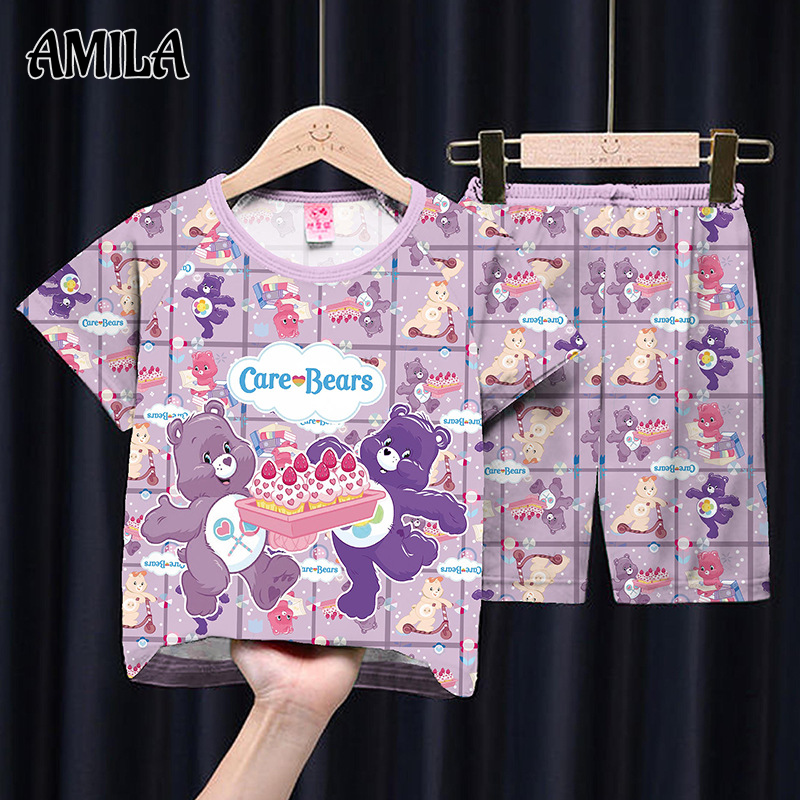 AMILA ชุดนอนเด็กชายหญิงแขนสั้นบางเครื่องปรับอากาศเสื้อผ้าเด็กหญิงตัวเล็กๆเสื้อผ้าหน้าแรกชุดเด็ก ราคา  166 บาท*ส่งฟรี