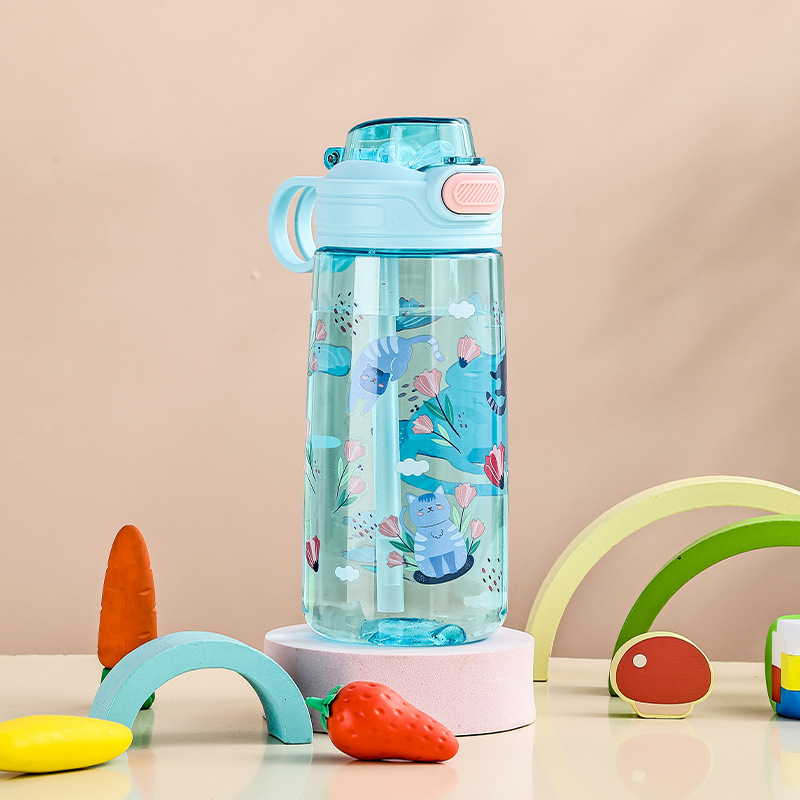 Kids Water Bottle For School or Travel 20oz กระติกน้ำ พร้อมหลอดดูด สำหรับเด็ก ขวดน้ำ ลายพาว