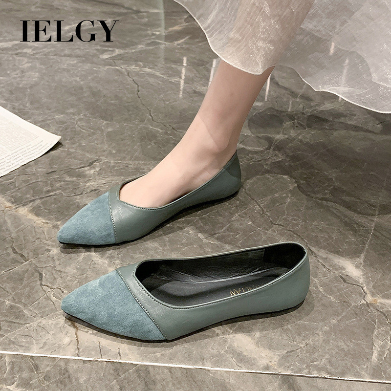 IELGY Fashionable solid color black women's flat leather mules versatile pointed-toe low-heel work ราคา 545 บาท*ส่งฟรี