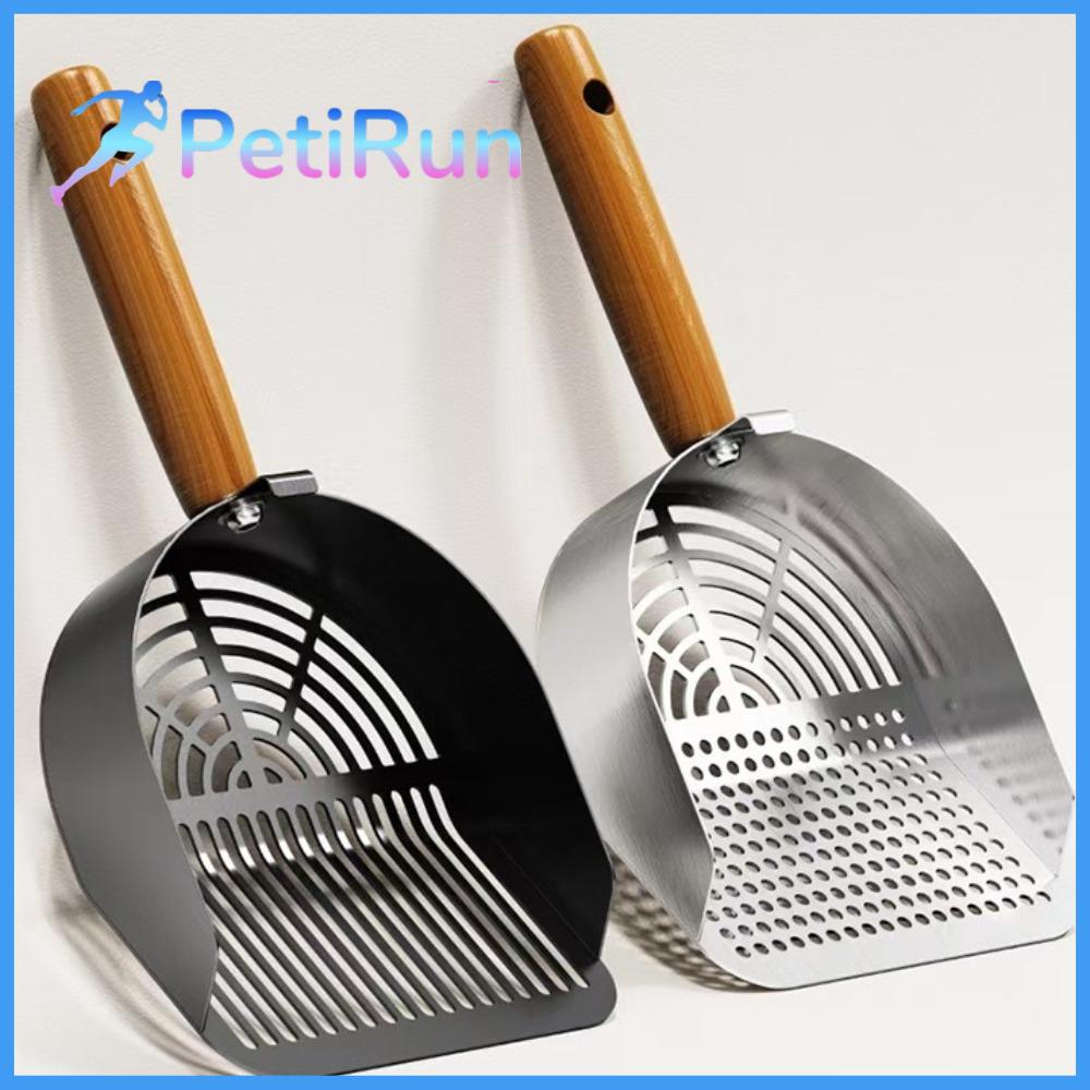 PETIRUN Có tay cầm bằng gỗ Xẻng xúc mèo Thép không gỉ Lưới mịn Xẻng xúc phân mèo Hữu ích Chống trượt Dụng cụ vệ sinh phân mèo Dụng cụ vệ sinh thú cưng