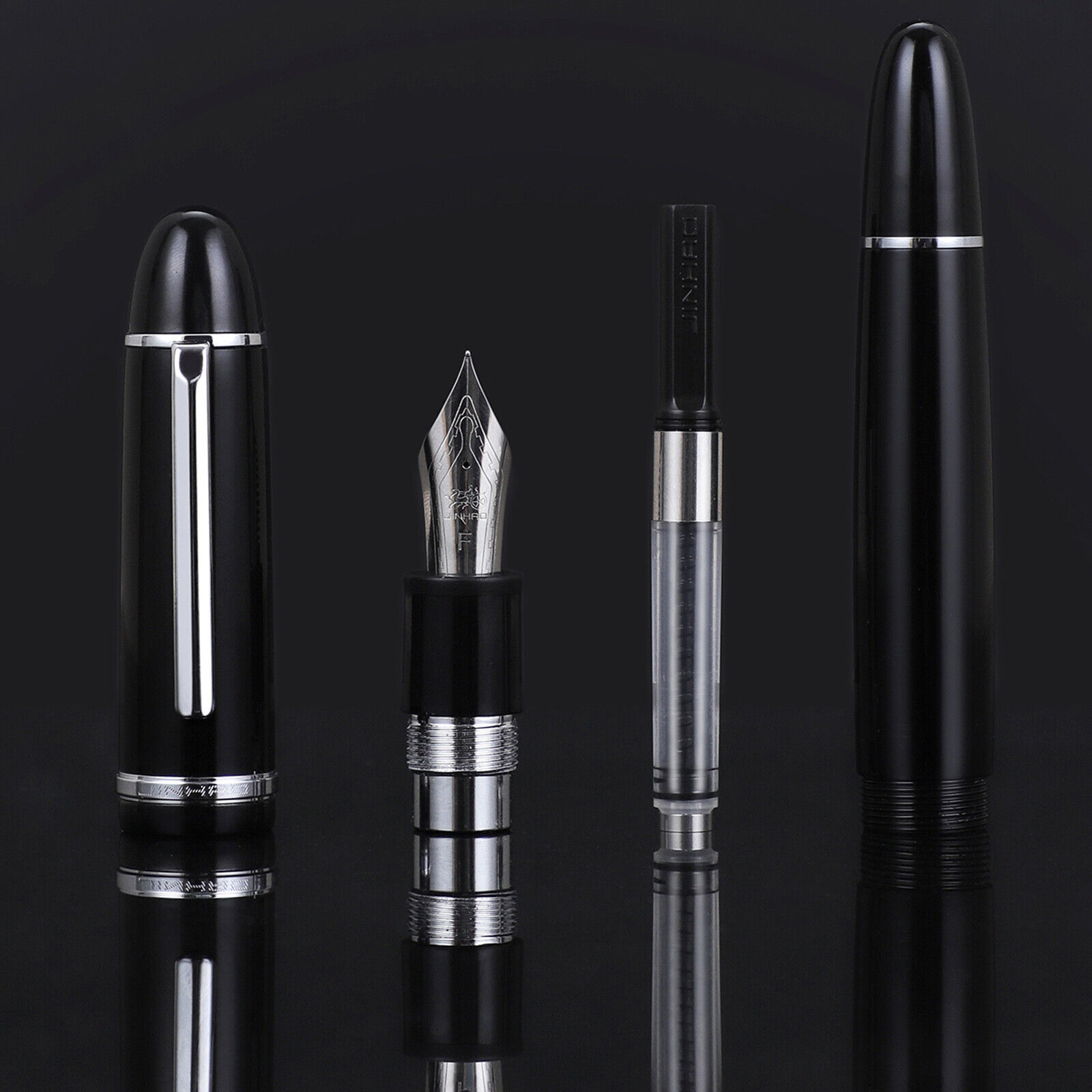 Sctrading888 Jinhao X159 Fountain Pen Black With Silver Clip Fine Nib Acrylic Screw Cap