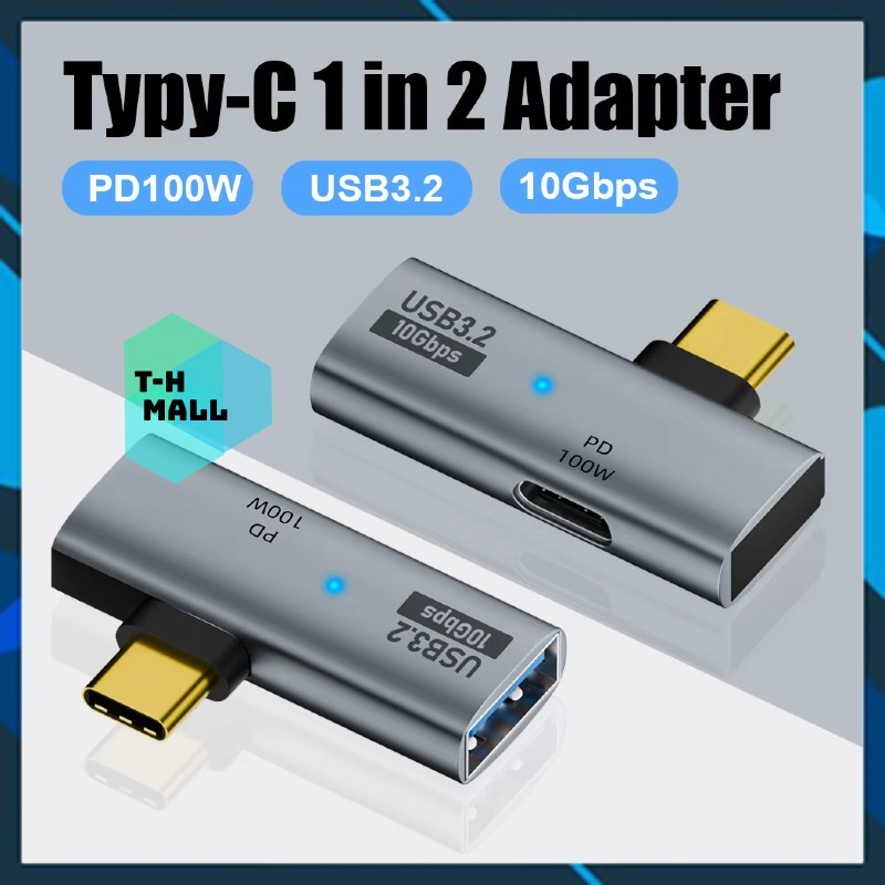 Đầu Hub Chuyển đổi Type C 2 in 1 100W USB 3.2 10Gbps 2 trong 1 chia cổng mở rộng sạc nhanh OTG ssd Tai Nghe Mic