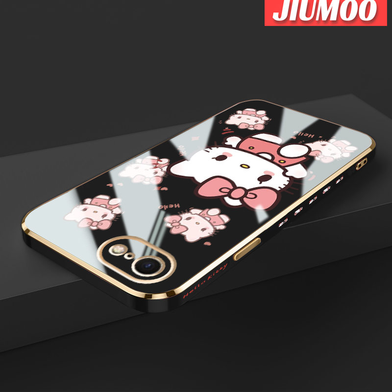 Jiumoo Ốp cho iPhone 7 7 Plus 8 8 Plus SE 2020 Ốp lưng hoạt hình dễ thương Hello Kitty viền vuông họ