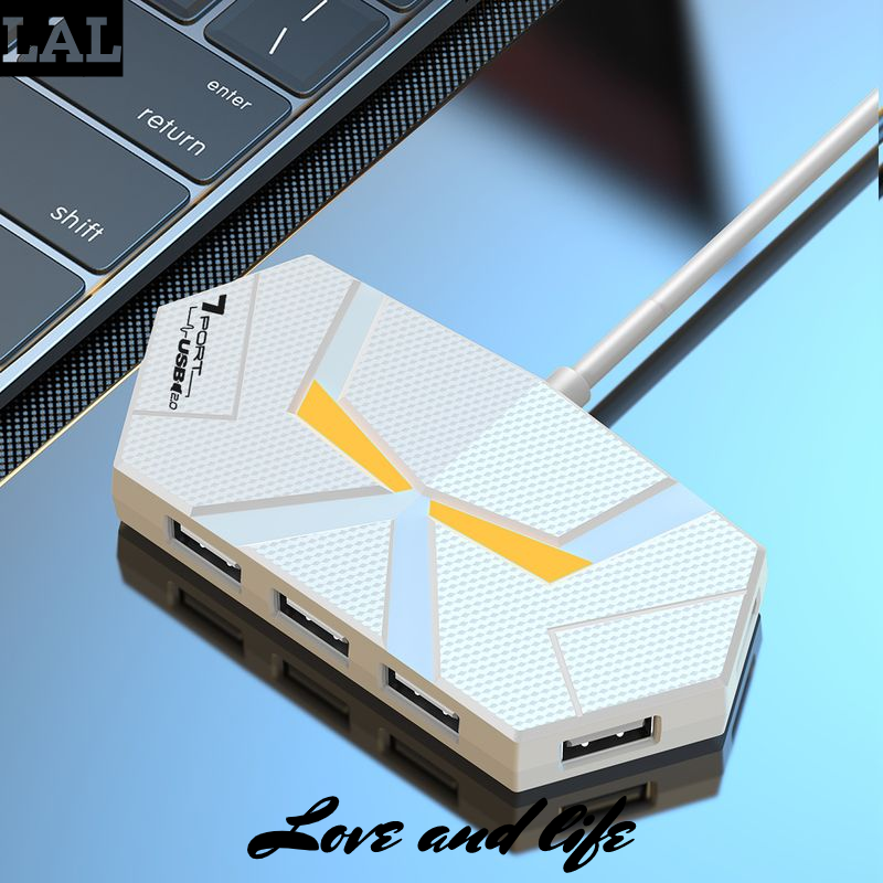 LAL Bảy màu ánh sáng xung quanh hub4 Cổng 7 cổng 2.0 cáp seperater mở rộng máy tính xách tay một-nhiều chuyển với nguồn điện