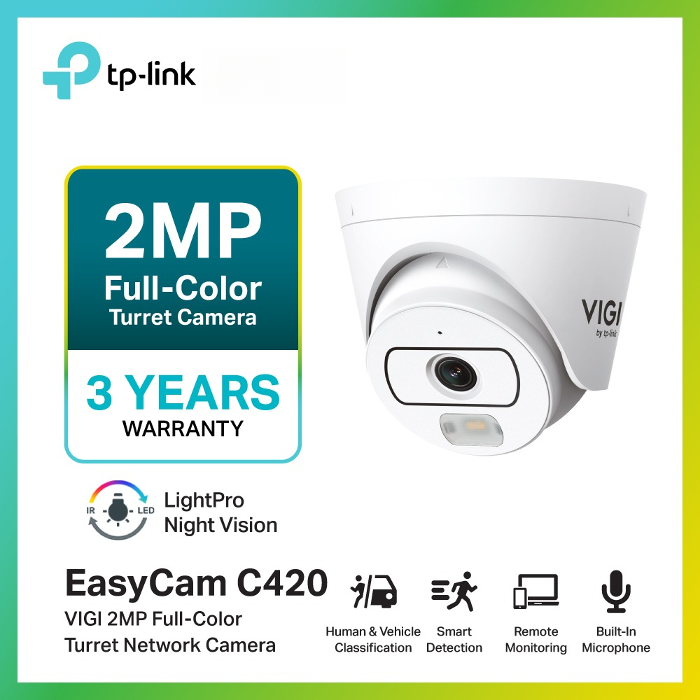 Tp-Link Easycam C420 Cctv Camera 2Mp, Color Image 24 Hours. Can Distinguish People/Vehicles. Built-In Microphone. Vigi Full-Color Turret Network Camera. ราคา 810 บาท*ส่งฟรี