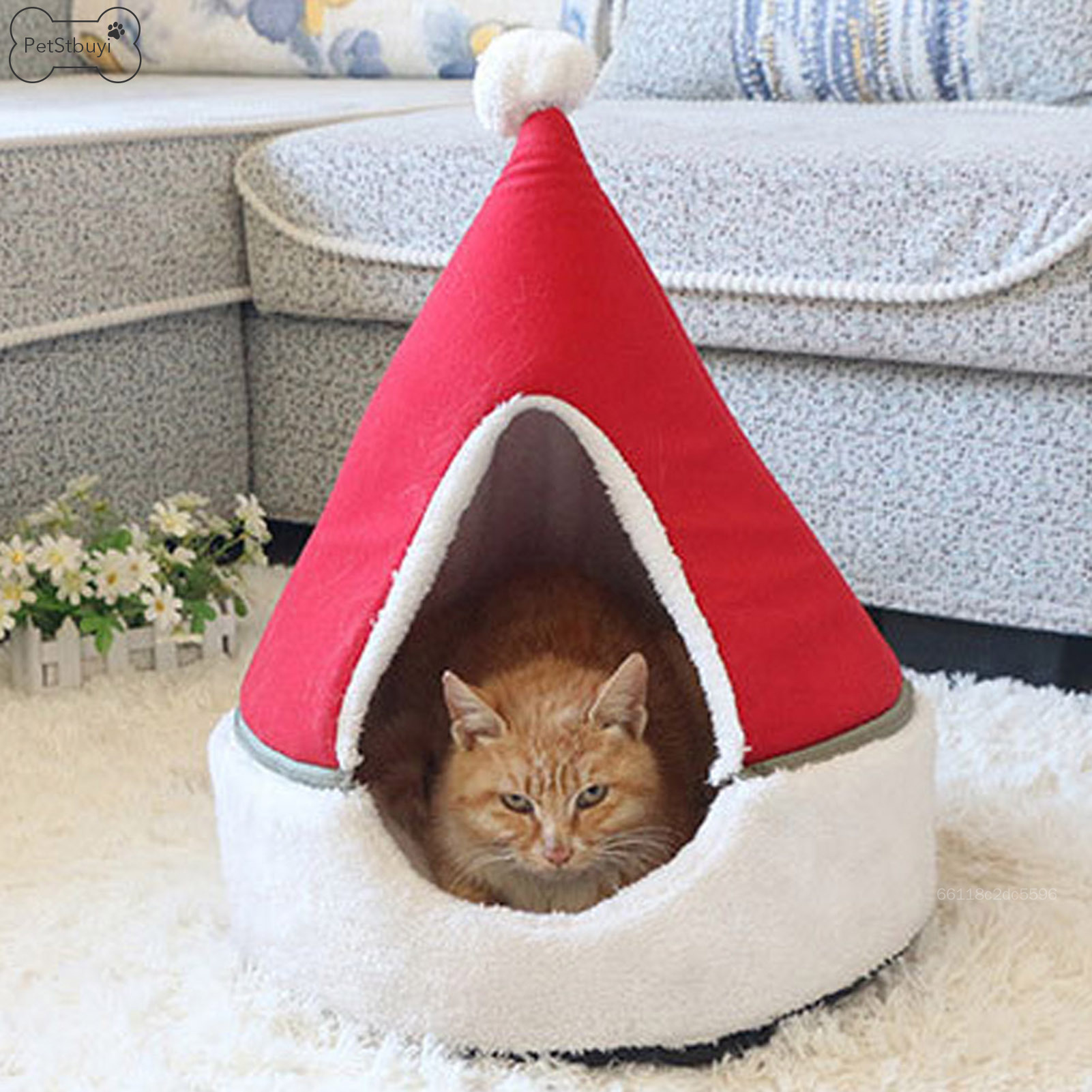 PetStbuyi Chirstmas Tree Pattern Pet House Self-Warming 2 in 1 Pet House Cave Bed for Small Medium Dogs Cats GG-MY ราคา 690 บาท*ส่งฟรี