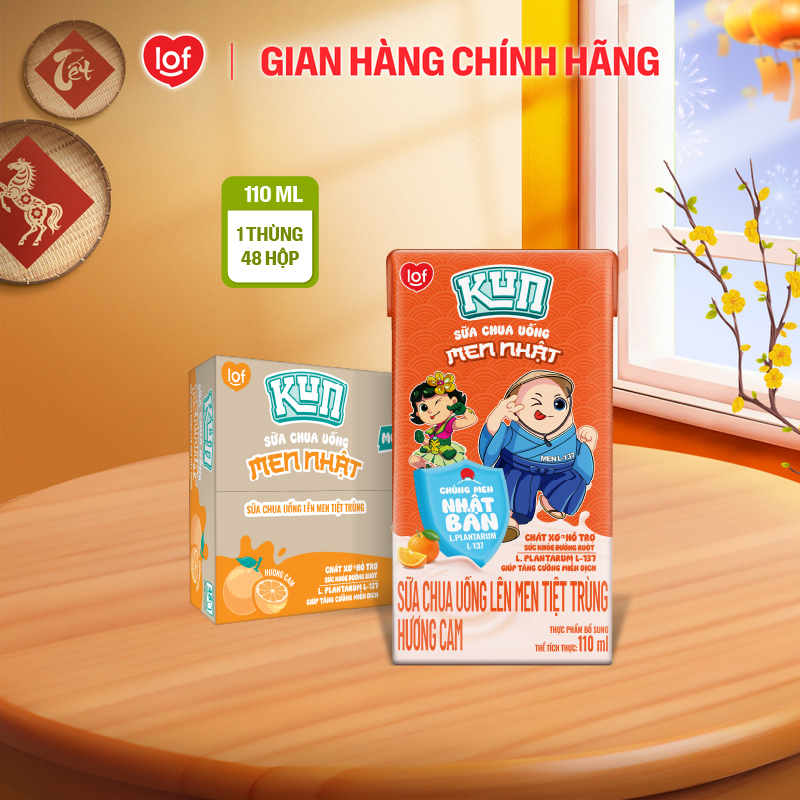 Sữa chua uống KUN vị cam thùng 48 hộp x 110ml (Có thể nhận bao bì cũ/mới)