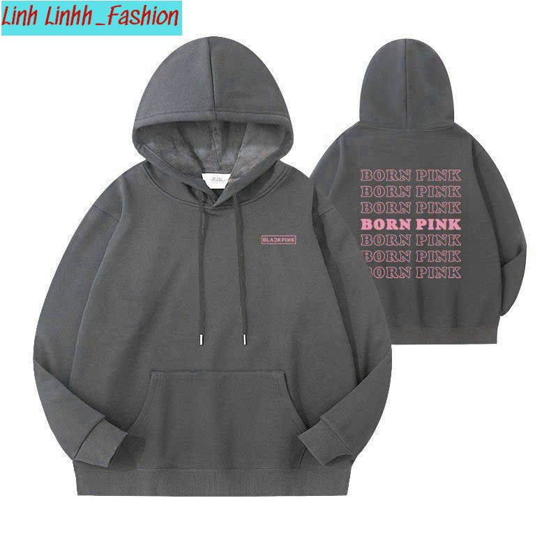 [HOT] Áo Hoodie Chữ Born Pink Phối Túi Thêu Rộng unisex Có Nón Mũ 2 Lớp Nam Nữ-  Khoác Nỉ Thu Đông Linh Linhh_Fashion