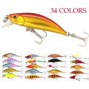34-Color Sinking Minnow Fishing Lure with 3D Eyes and Hooks