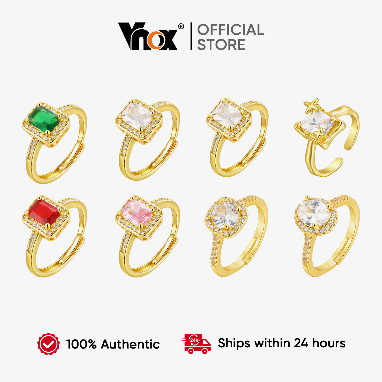 Vnox Chic Square Pink Gemstone Ring, Hypoallergenic Gold Band for Women, Stylish Everyday Wear Jewelry ราคา 63 บาท*ส่งฟรี