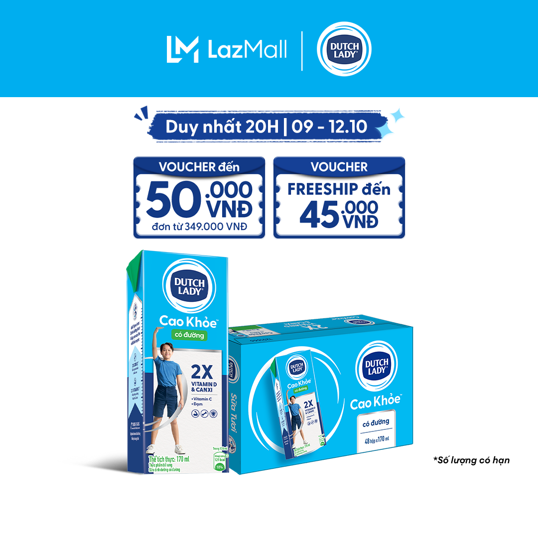 Thùng 48 Hộp Sữa Dutch Lady Cô Gái Hà Lan Cao Khỏe Có Đường 170ml (48x170ml)