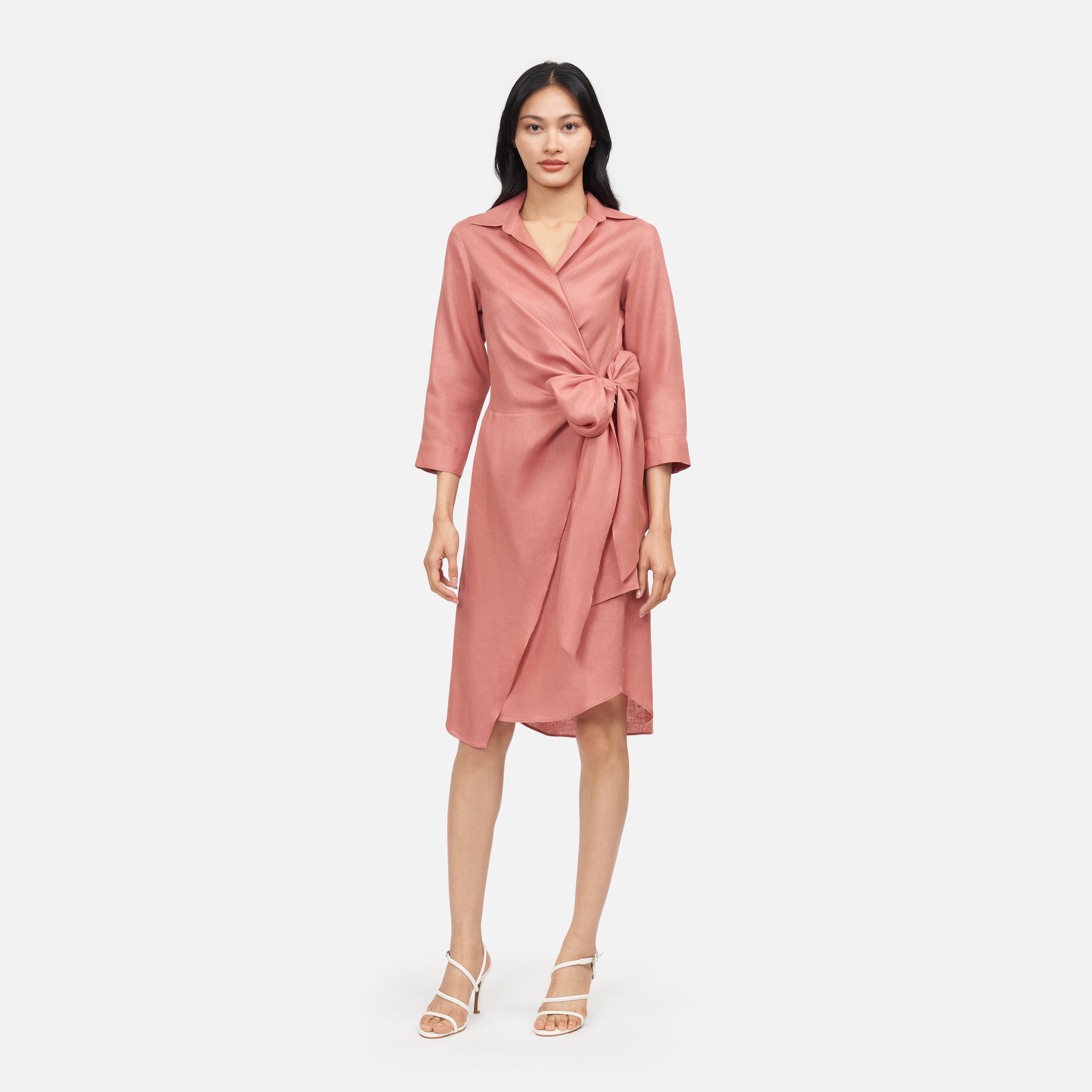 Solid Classic Wrap Shirt Midi Dress - Blush ราคา 3,729 บาท*ส่งฟรี