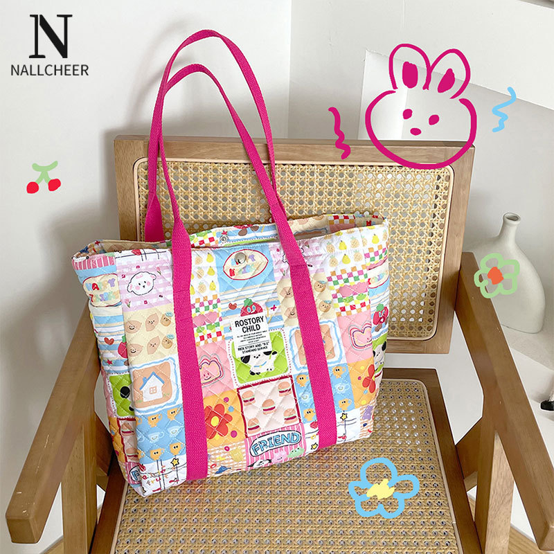NALLCHEER Túi tote dung tích lớn thời trang Hàn Quốc Túi đeo vai in túi vải